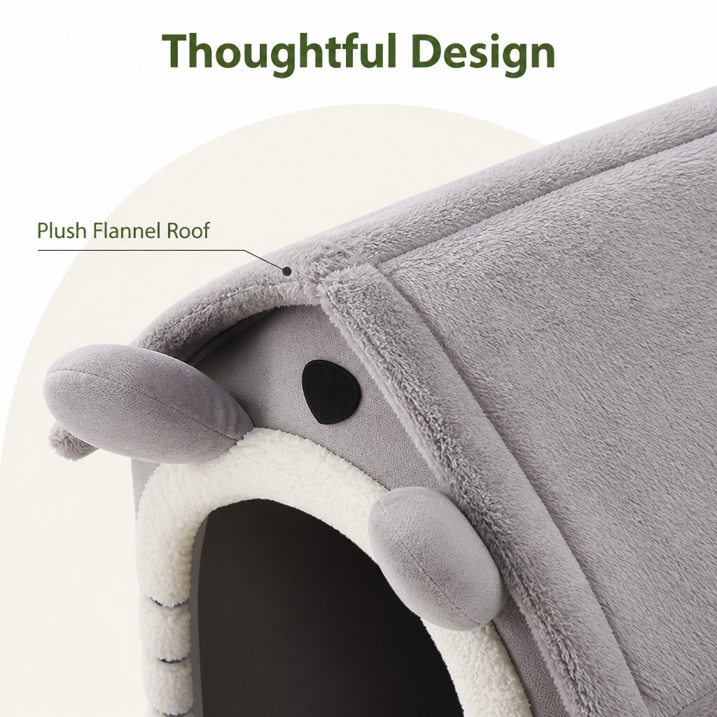 DogBedHouse Heated Plush Velvet & Flannel Pet House (Removable Cushion)