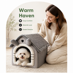 DogBedHouse Heated Plush Velvet & Flannel Pet House (Removable Cushion)
