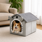 DogBedHouse Heated Plush Velvet & Flannel Pet House (Removable Cushion)