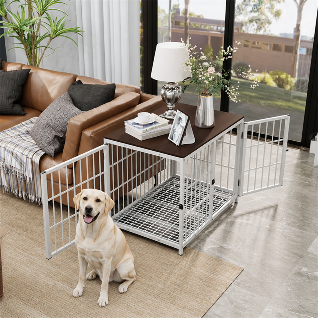DogBedHouse Heavy-Duty 3-Door Furniture Dog Crate (Removable Sliding Tray)