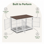 DogBedHouse Heavy-Duty 3-Door Furniture Dog Crate (Removable Sliding Tray)