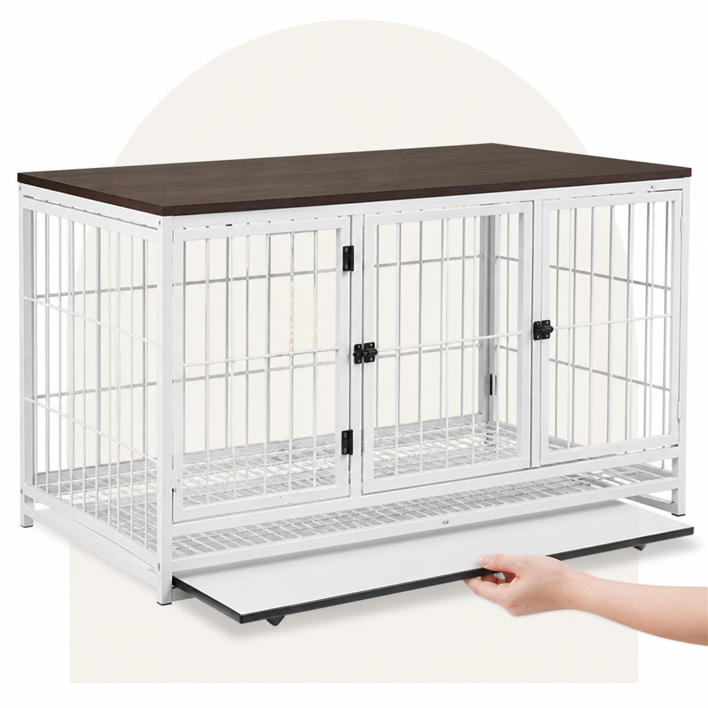 DogBedHouse Heavy-Duty 3-Door Furniture Dog Crate (Removable Sliding Tray)