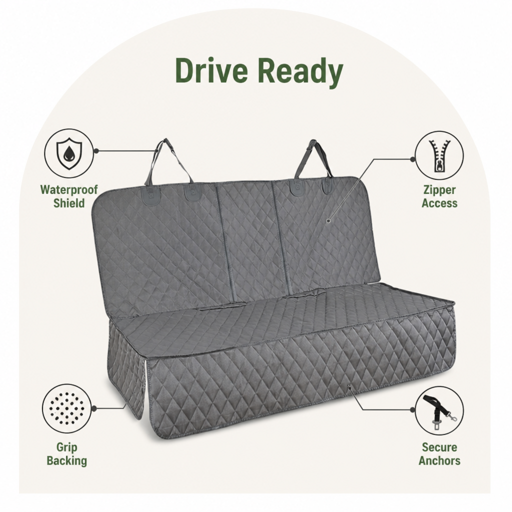 DogBedHouse Heavy-Duty 600D Oxford Waterproof & Non-Slip Back Seat Cover (Zippered Seat Access)