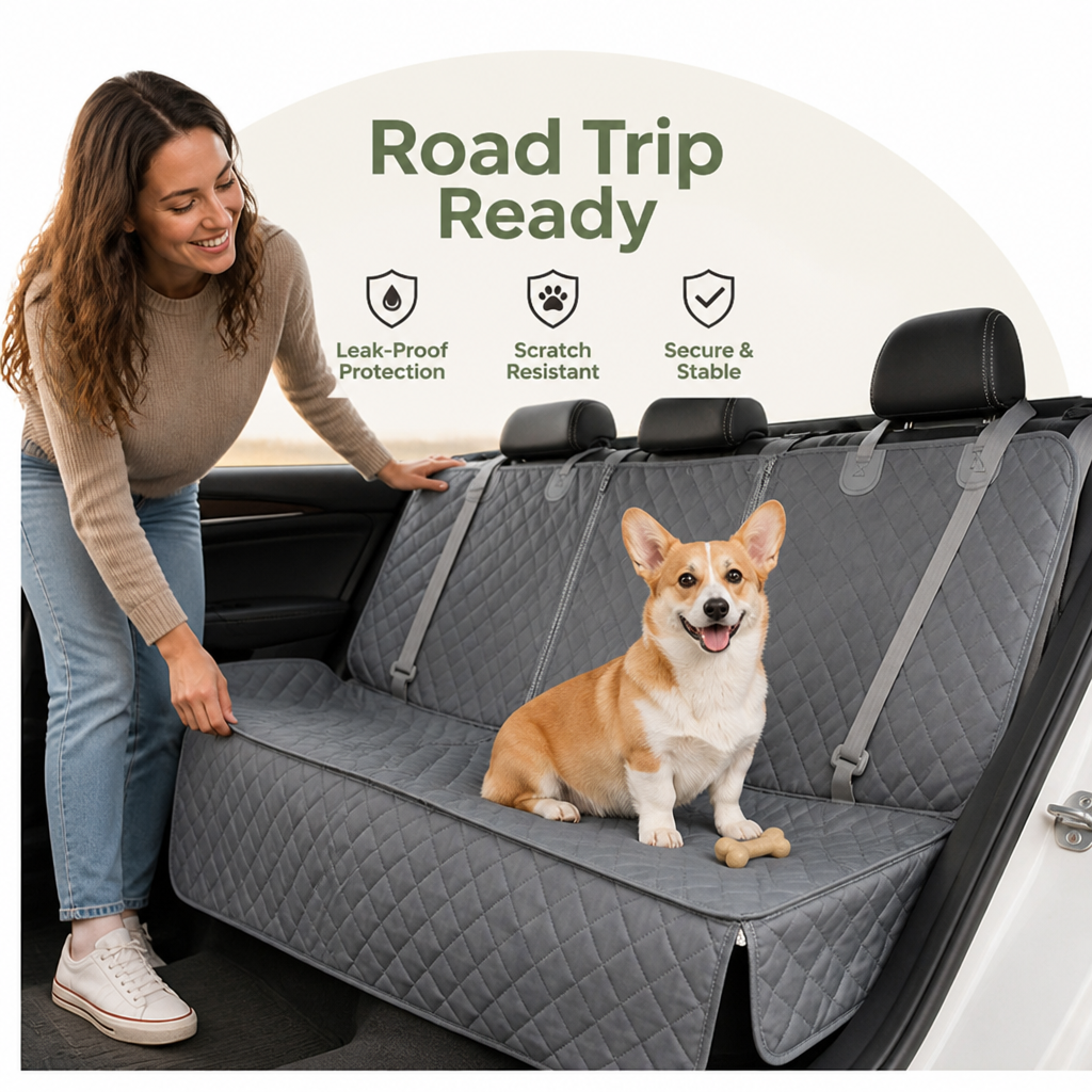 DogBedHouse Heavy-Duty 600D Oxford Waterproof & Non-Slip Back Seat Cover (Zippered Seat Access)