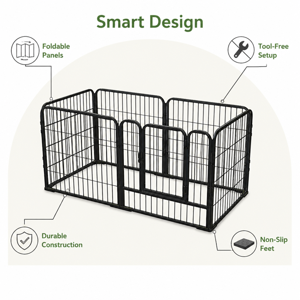 DogBedHouse Heavy-Duty Foldable Wood & Steel Pet Playpen