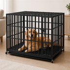 DogBedHouse Heavy-Duty Metal 3-Door Dog Crate (Lockable Wheels)