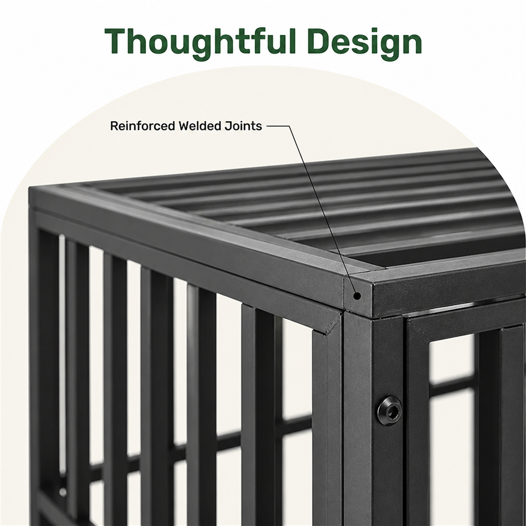 DogBedHouse Heavy-Duty Metal 3-Door Dog Crate (Lockable Wheels)