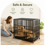 DogBedHouse Heavy-Duty Metal 3-Door Dog Crate (Lockable Wheels)