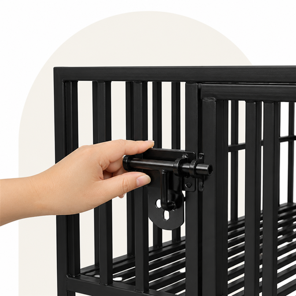DogBedHouse Heavy-Duty Metal 3-Door Dog Crate (Lockable Wheels)