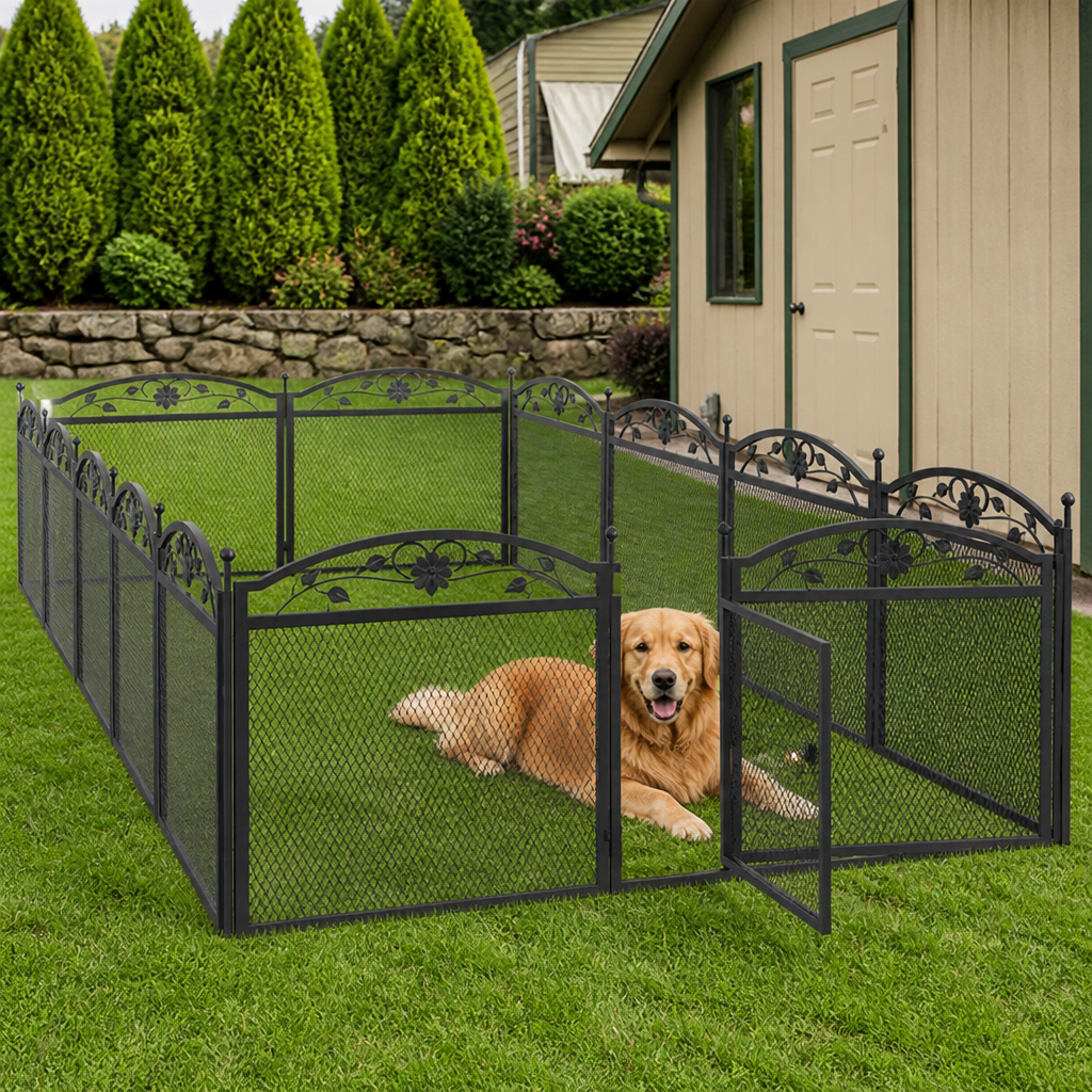 DogBedHouse Heavy-Duty Metal Foldable Dog Playpen (With Waterproof Pad)