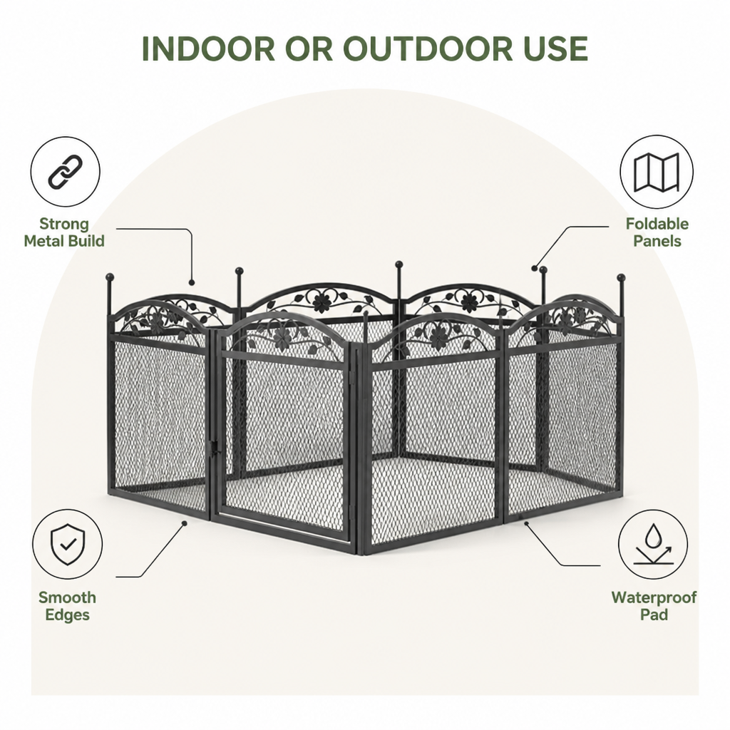 DogBedHouse Heavy-Duty Metal Foldable Dog Playpen (With Waterproof Pad)