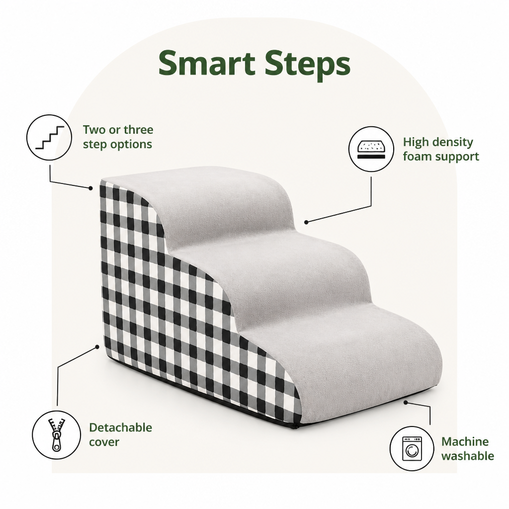 DogBedHouse High-Density Foam & Detachable Washable Cover Pet Stairs (2/3-Step)