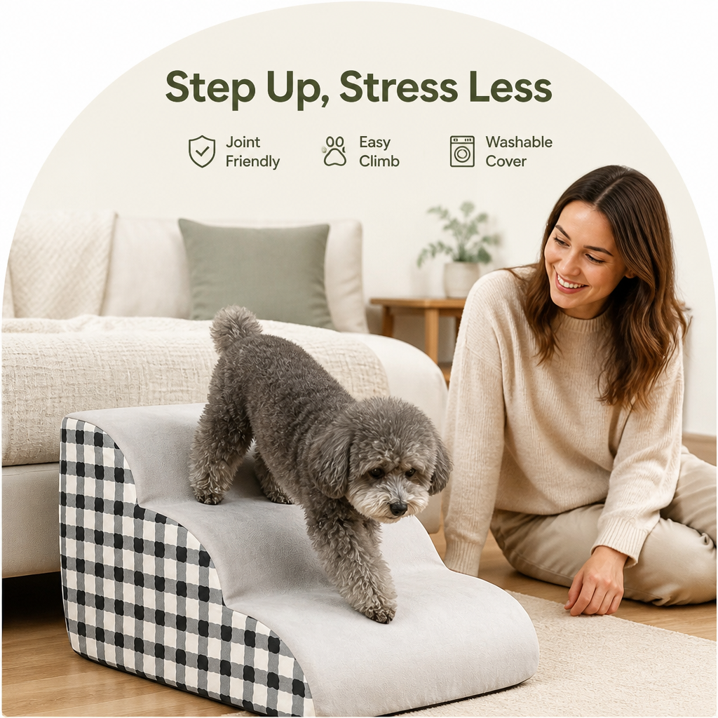 DogBedHouse High-Density Foam & Detachable Washable Cover Pet Stairs (2/3-Step)