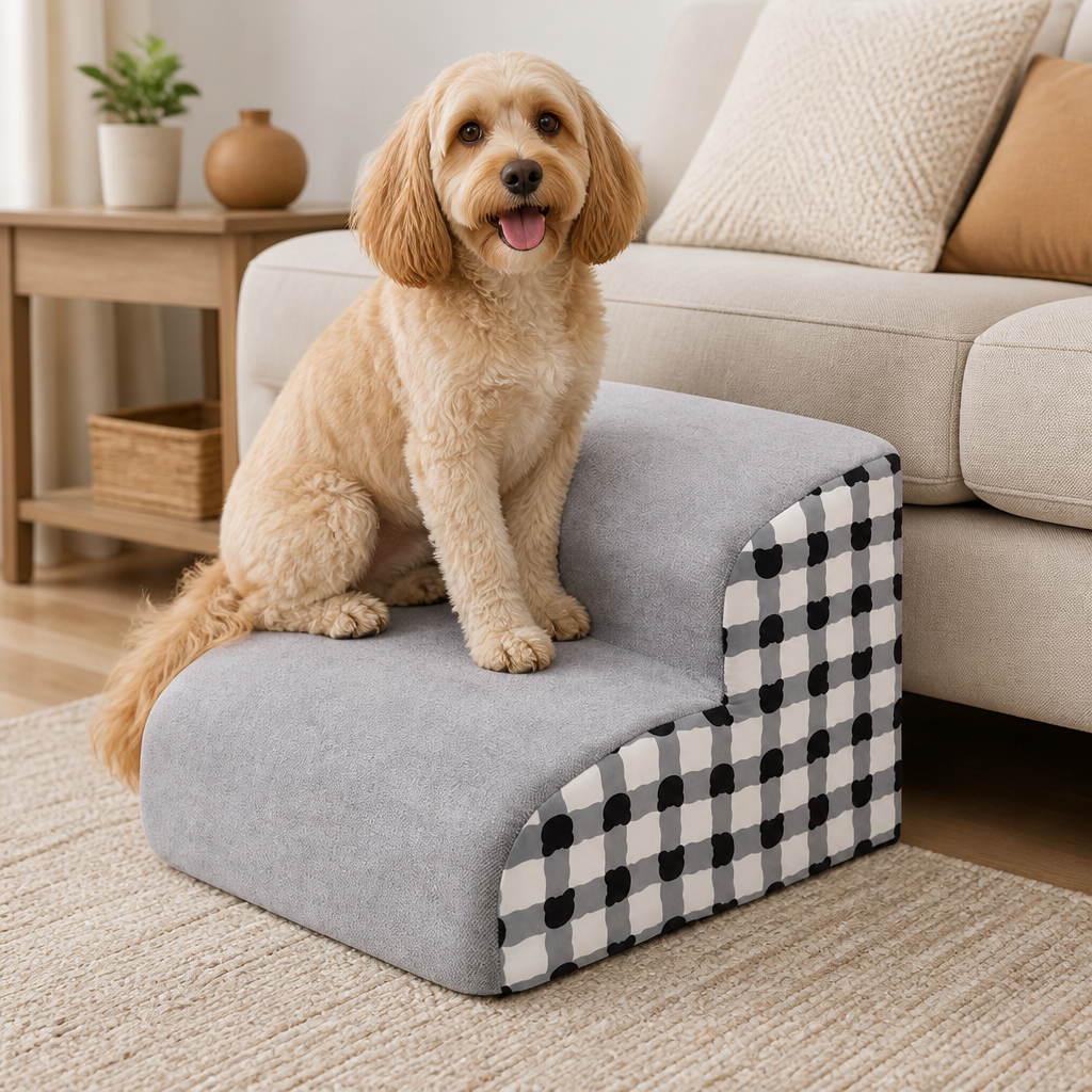 DogBedHouse High-Density Foam & Detachable Washable Cover Pet Stairs (2/3-Step)