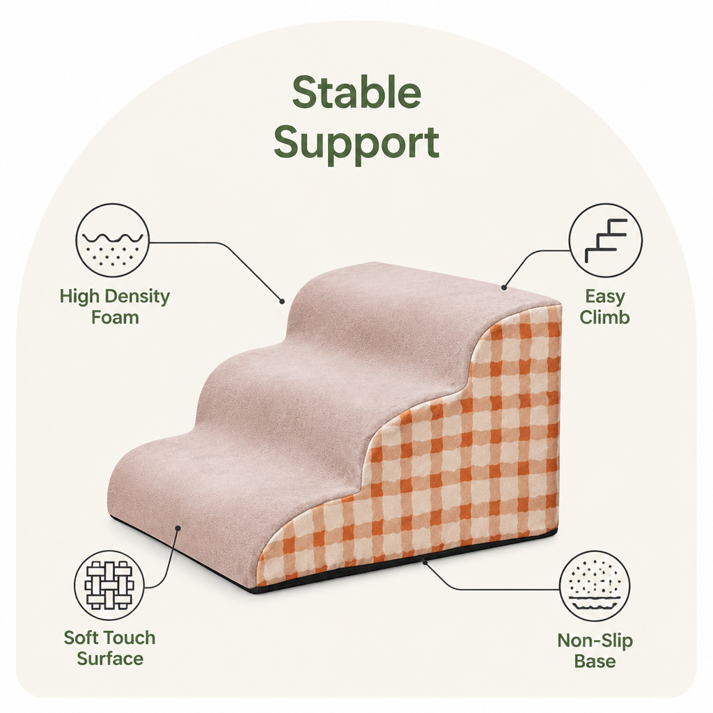 DogBedHouse High-Density Foam & Non-Slip Dog Stairs (2-3 Steps)