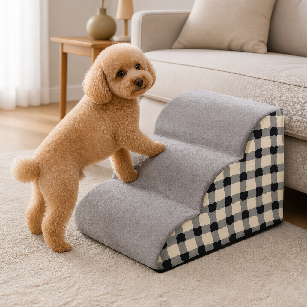 DogBedHouse High-Density Foam & Non-Slip Dog Stairs (2–4 Steps)