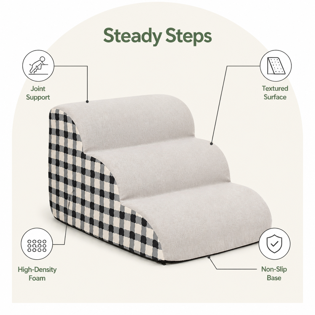 DogBedHouse High-Density Foam & Non-Slip Dog Stairs (2–4 Steps)