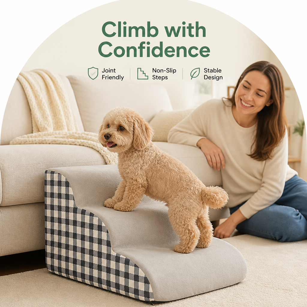 DogBedHouse High-Density Foam & Non-Slip Dog Stairs (2–4 Steps)