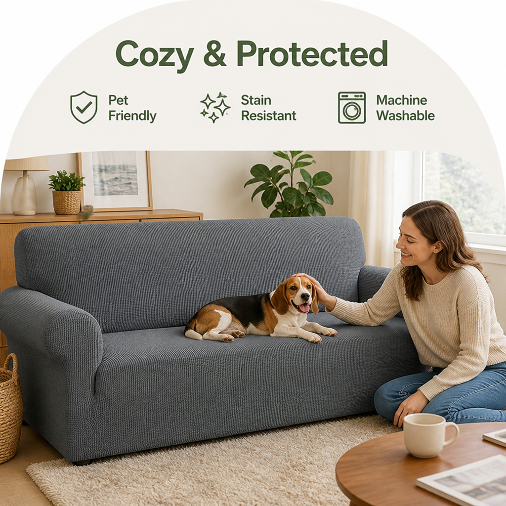 DogBedHouse High-Stretch Jacquard & Machine Washable Sofa Slipcover (Universal Fit)