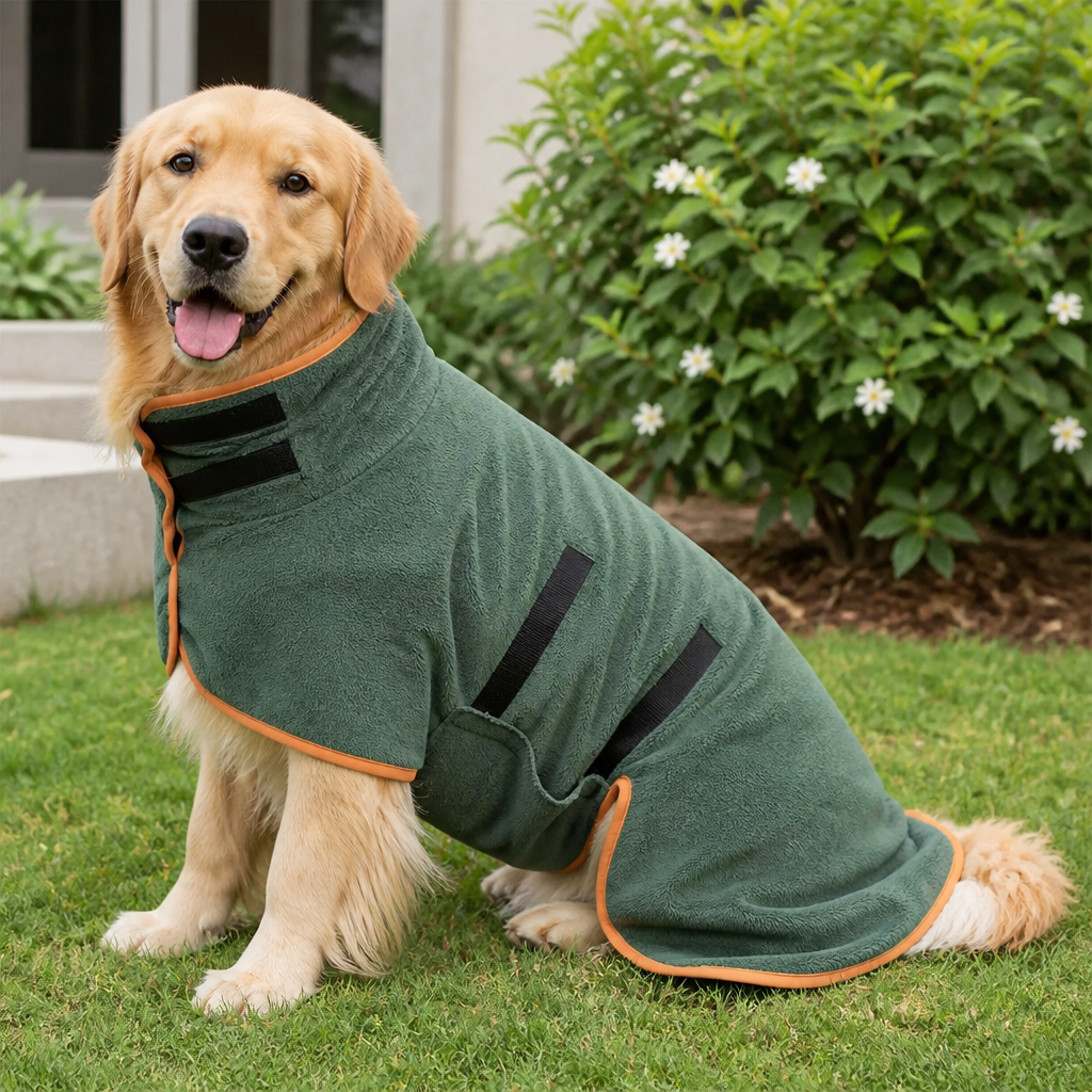 DogBedHouse Highly Absorbent & Quick-Dry Hooded Dog Towel (Bathrobe Style)