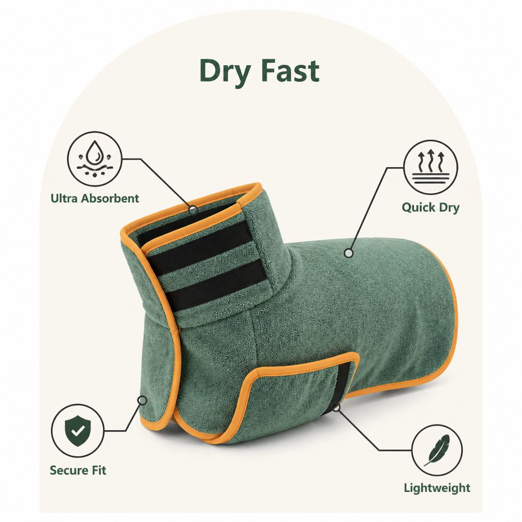 DogBedHouse Highly Absorbent & Quick-Dry Hooded Dog Towel (Bathrobe Style)