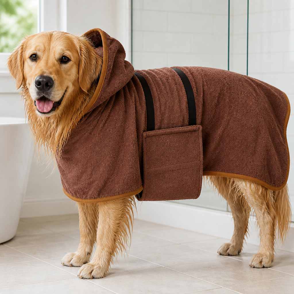 DogBedHouse Highly Absorbent & Quick-Dry Hooded Dog Towel (Bathrobe Style)