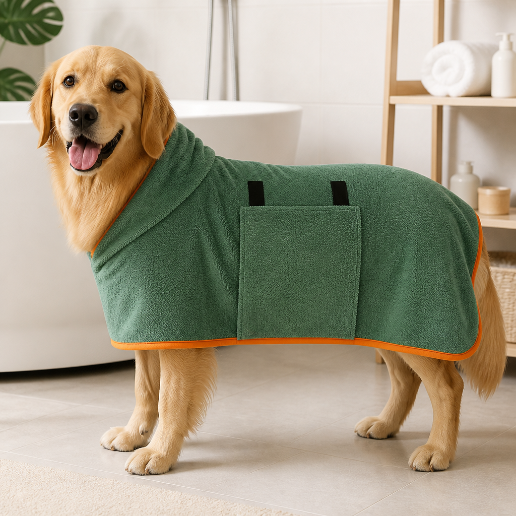 DogBedHouse Highly Absorbent & Quick-Dry Hooded Dog Towel (Bathrobe Style)