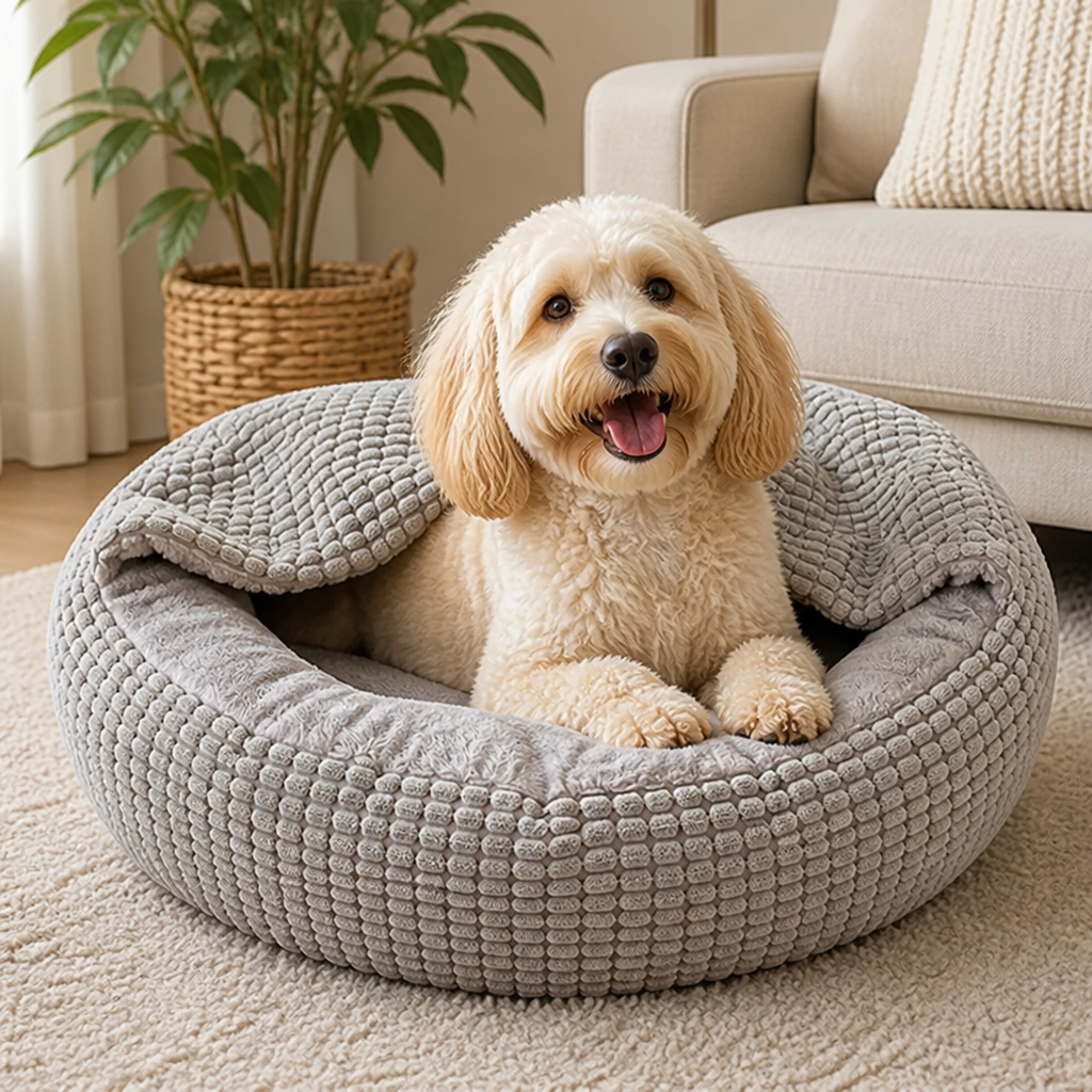 DogBedHouse Hooded Plush & Non-Slip Cave Bed (Machine Washable)