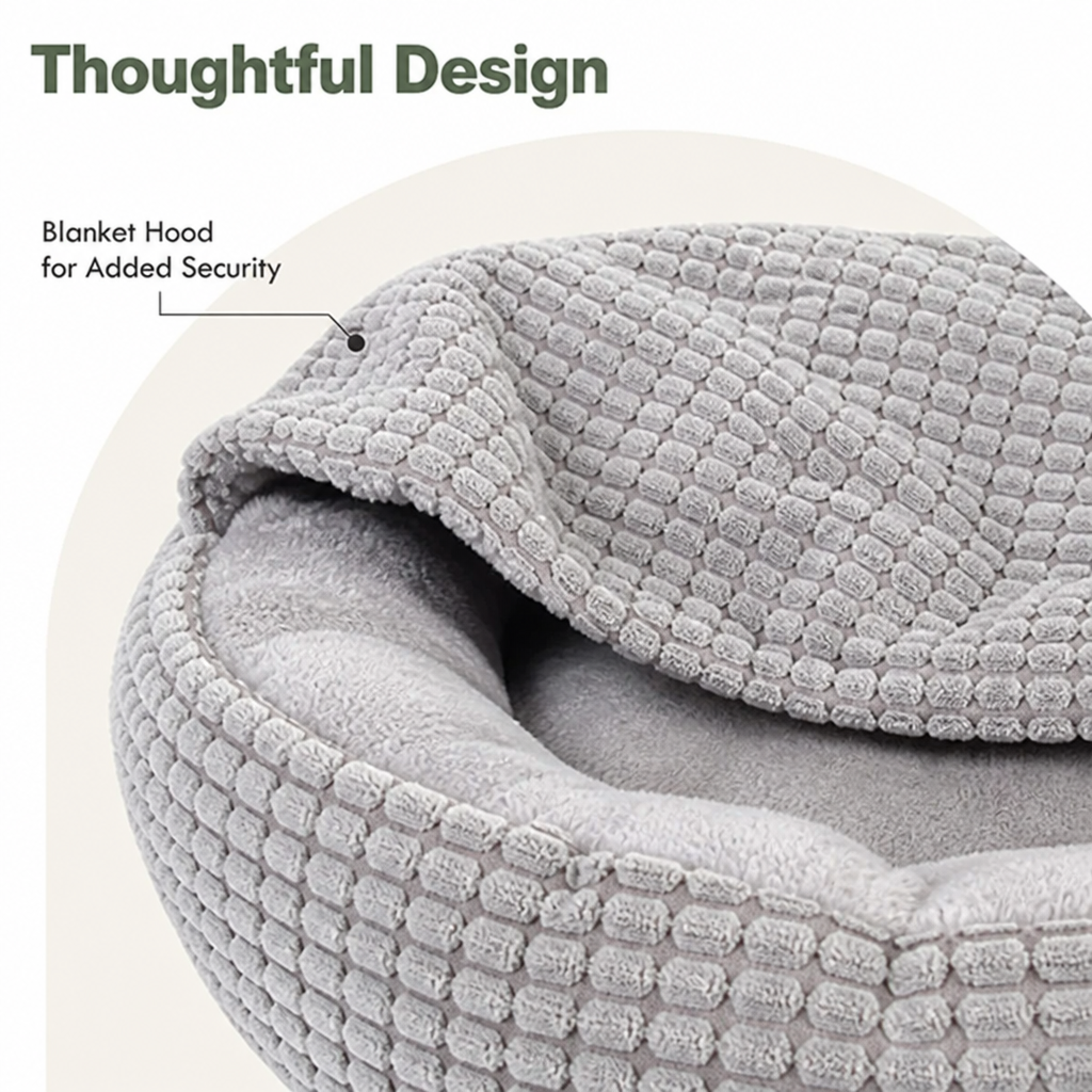 DogBedHouse Hooded Plush & Non-Slip Cave Bed (Machine Washable)