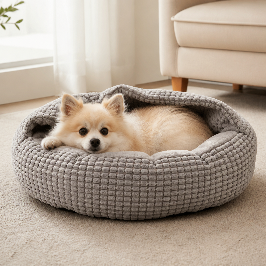 DogBedHouse Hooded Plush & Non-Slip Cave Bed (Machine Washable)