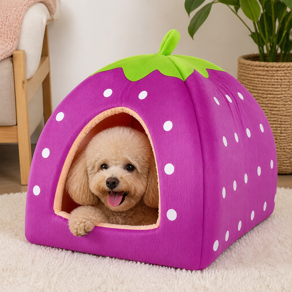 DogBedHouse Hooded Plush Pet Cave Bed (Removable Cushion)