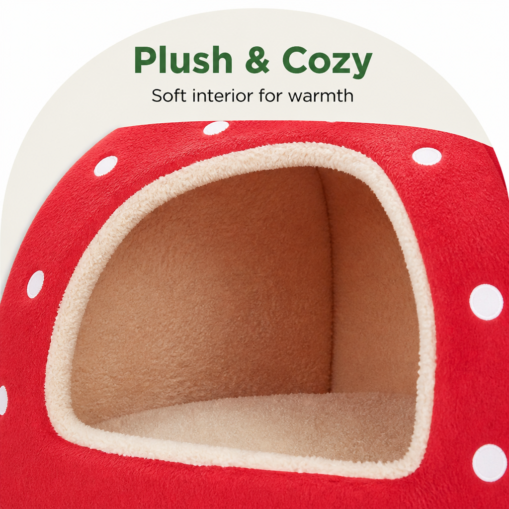 DogBedHouse Hooded Plush Pet Cave Bed (Removable Cushion)