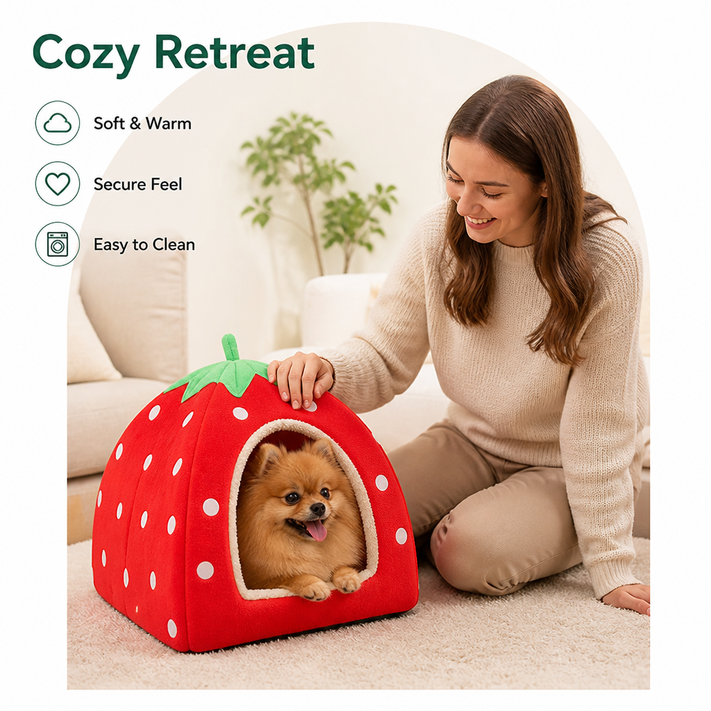 DogBedHouse Hooded Plush Pet Cave Bed (Removable Cushion)