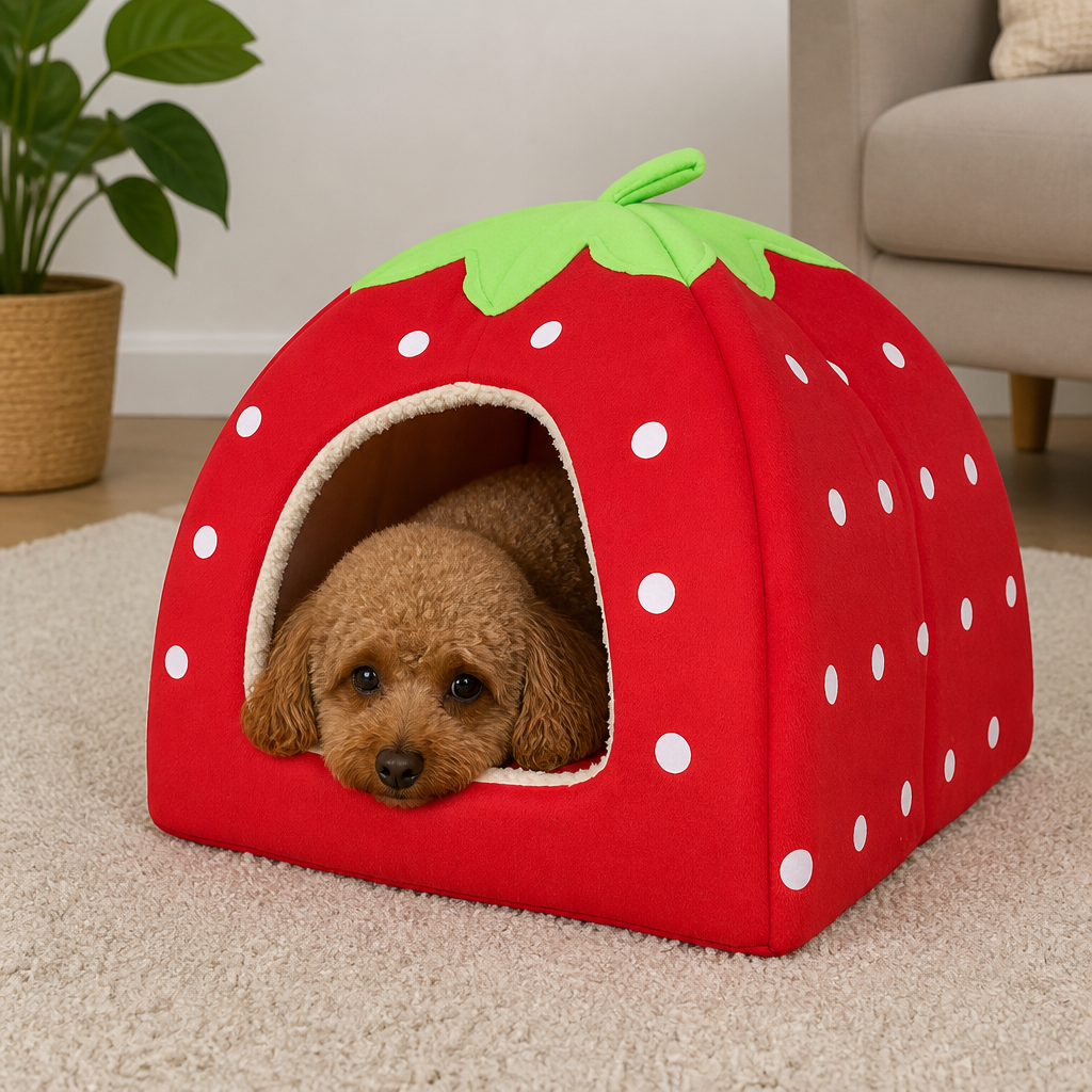 DogBedHouse Hooded Plush Pet Cave Bed (Removable Cushion)