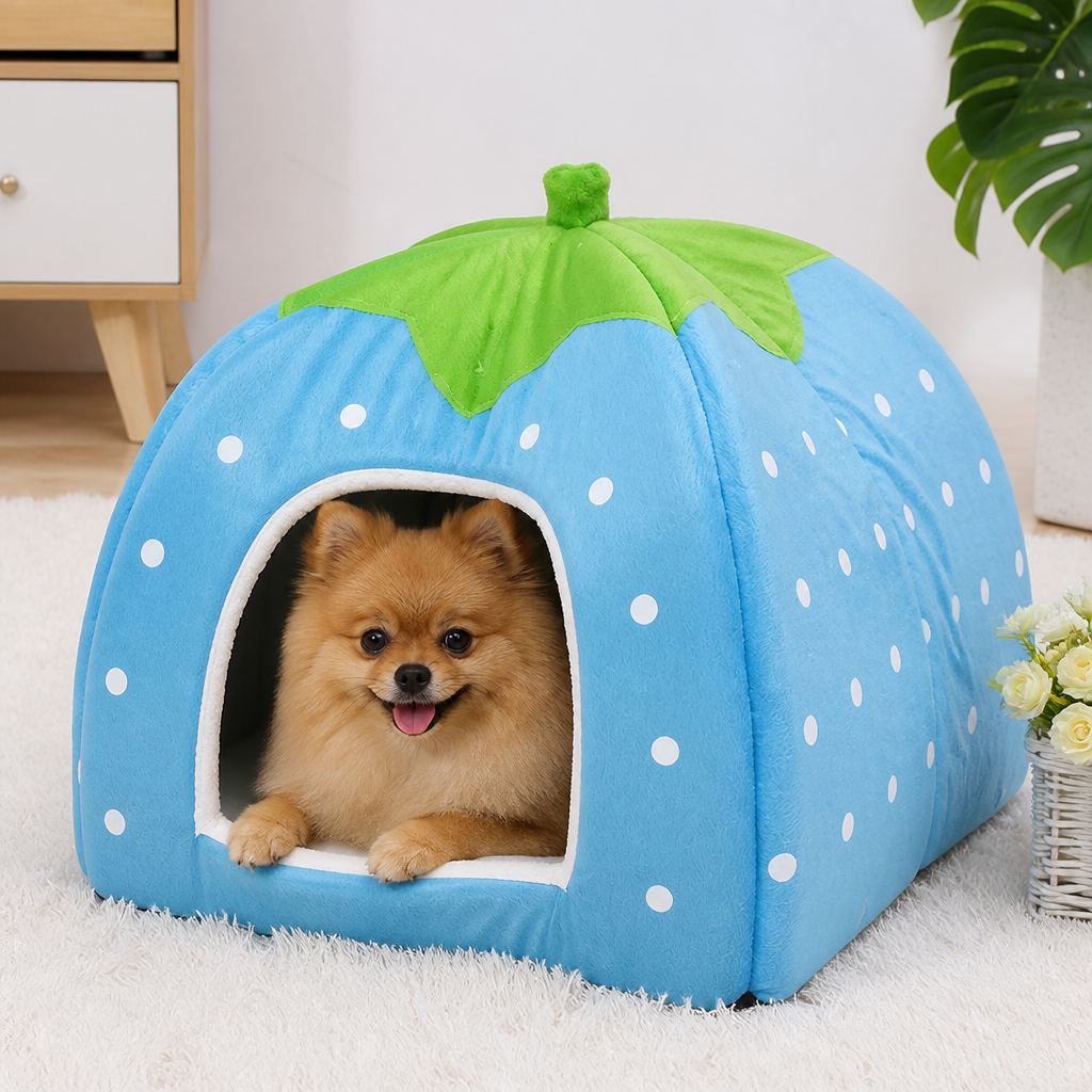 DogBedHouse Hooded Plush Pet Cave Bed (Removable Cushion)
