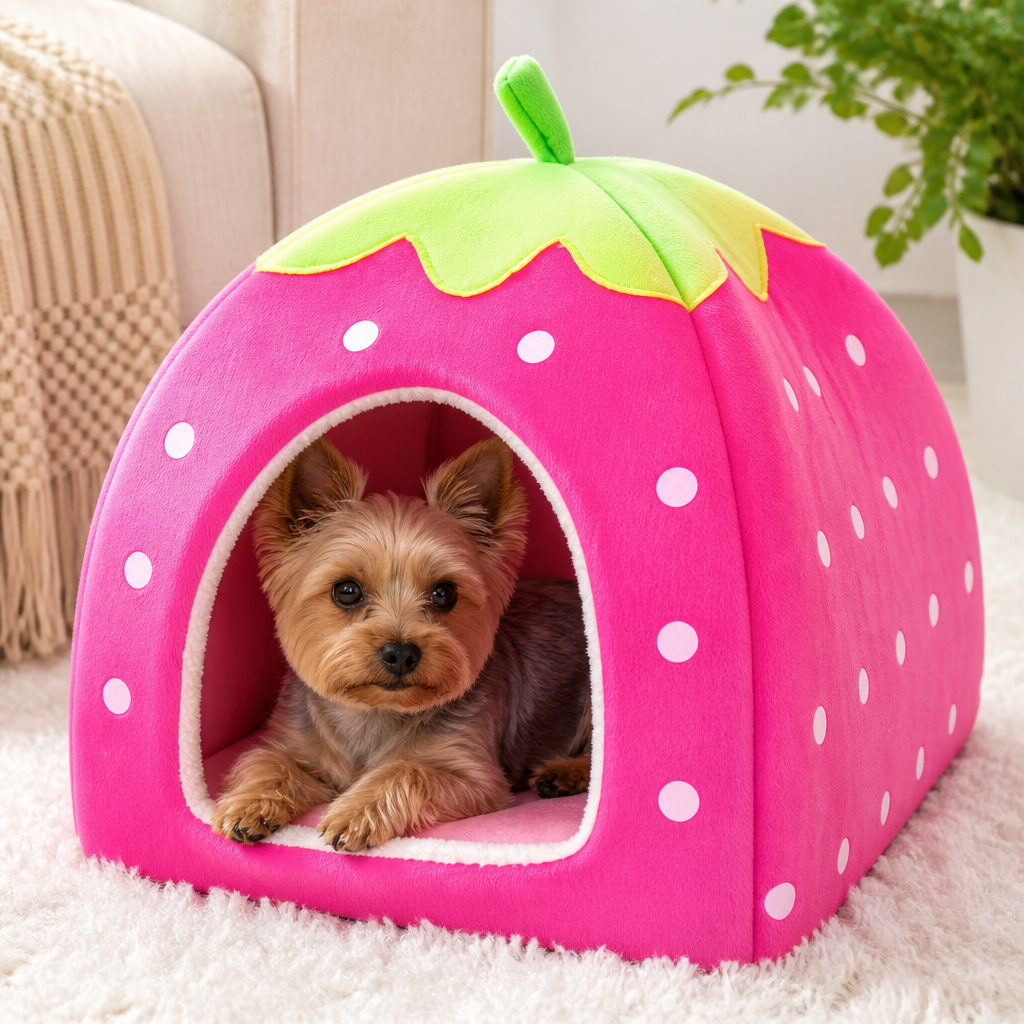 DogBedHouse Hooded Plush Pet Cave Bed (Removable Cushion)