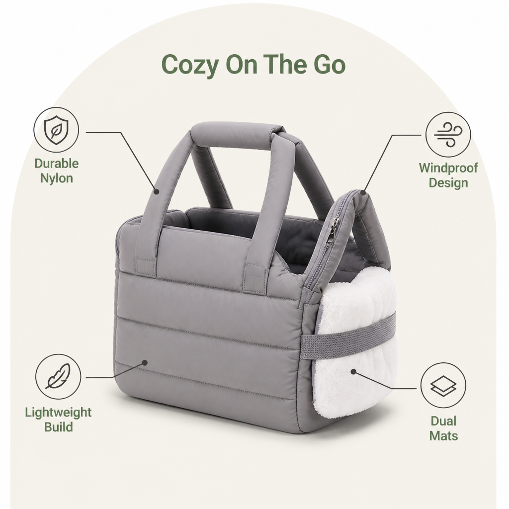 DogBedHouse Insulated Faux-Fur & Windproof Nylon Pet Carrier (Includes Two Mats)