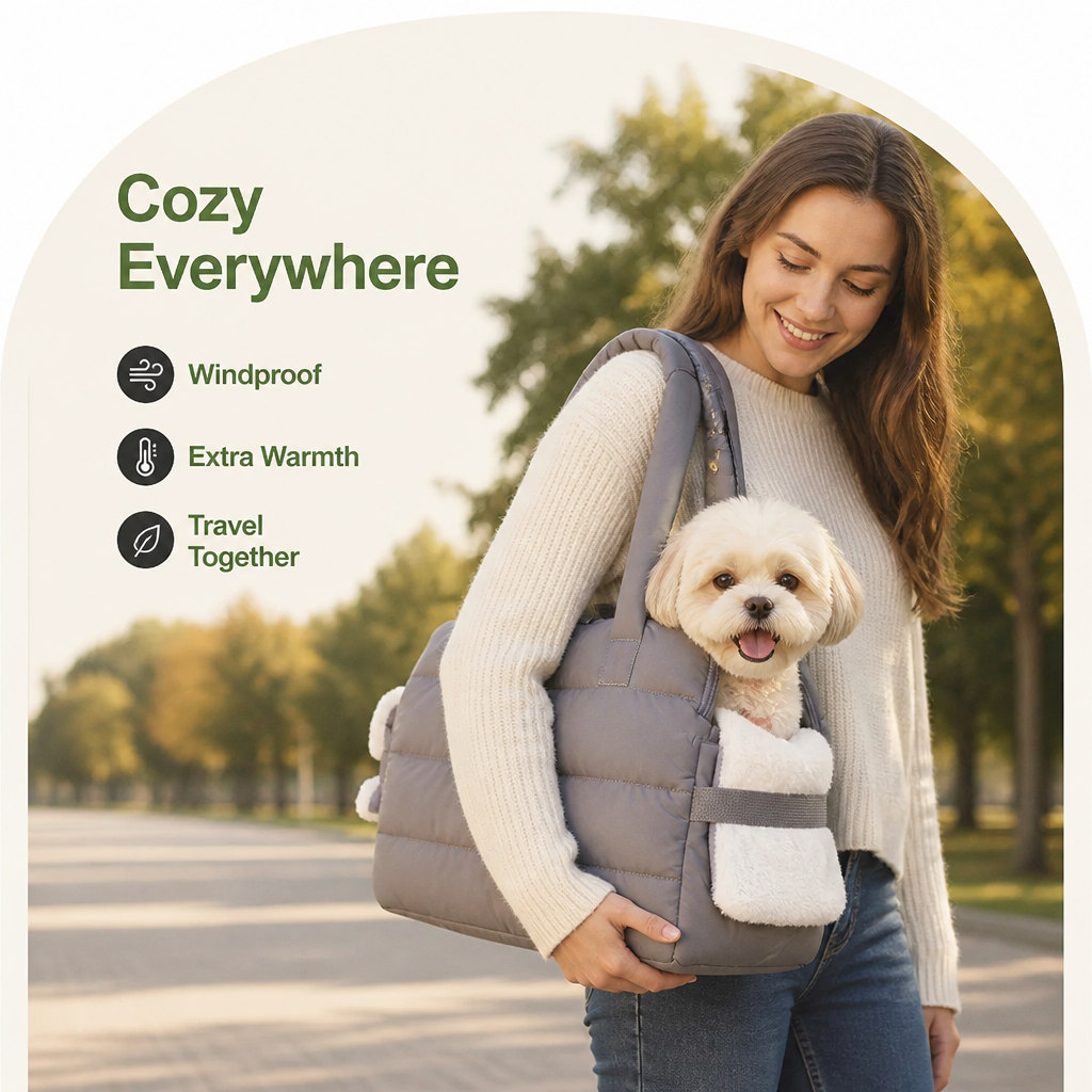 DogBedHouse Insulated Faux-Fur & Windproof Nylon Pet Carrier (Includes Two Mats)