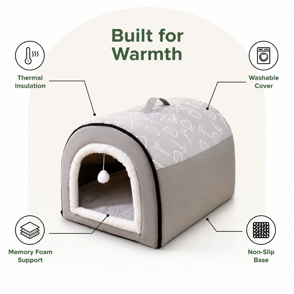 DogBedHouse Insulated Memory Foam Enclosed Dog Bed (Removable Cover)