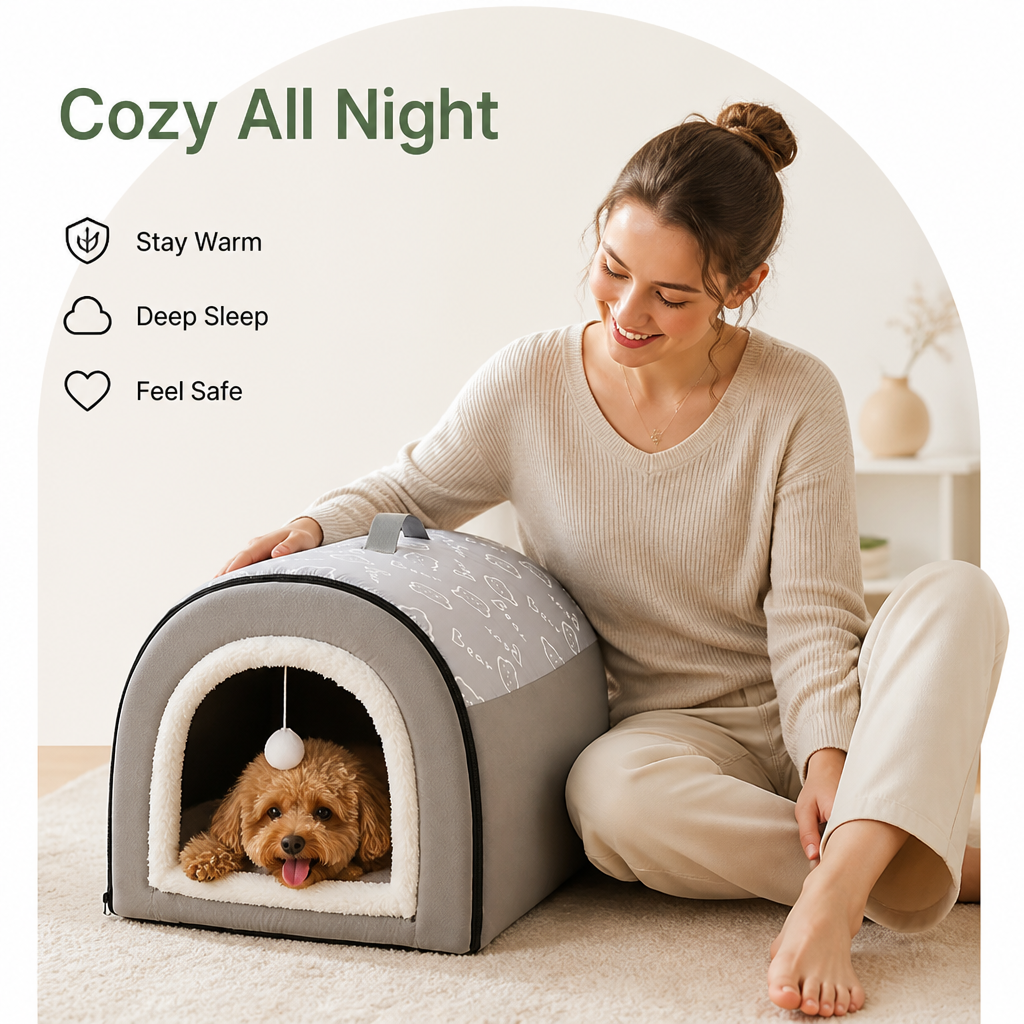 DogBedHouse Insulated Memory Foam Enclosed Dog Bed (Removable Cover)