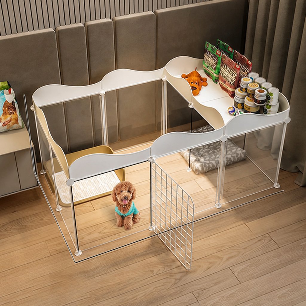DogBedHouse Integrated Toilet & Modular Dog Playpen (Removable Toilet Tray)