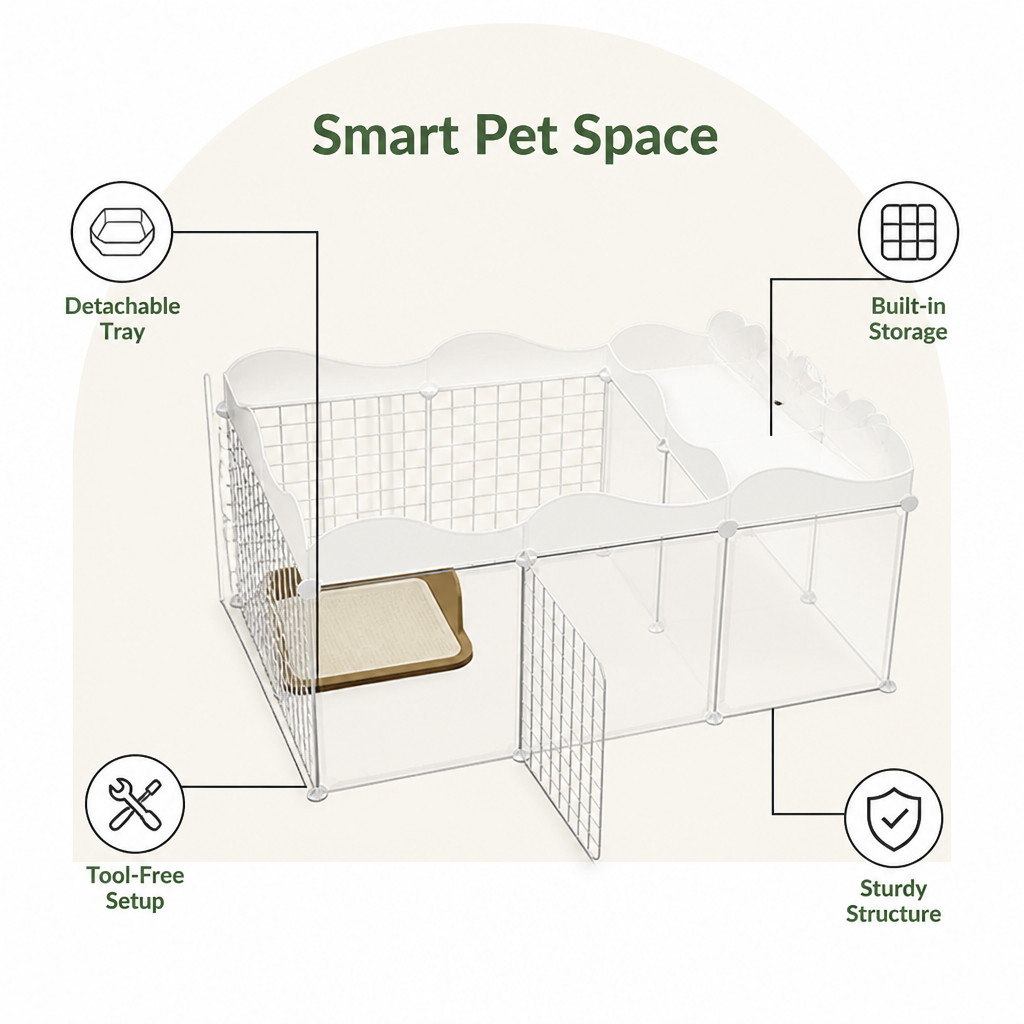 DogBedHouse Integrated Toilet & Modular Dog Playpen (Removable Toilet Tray)