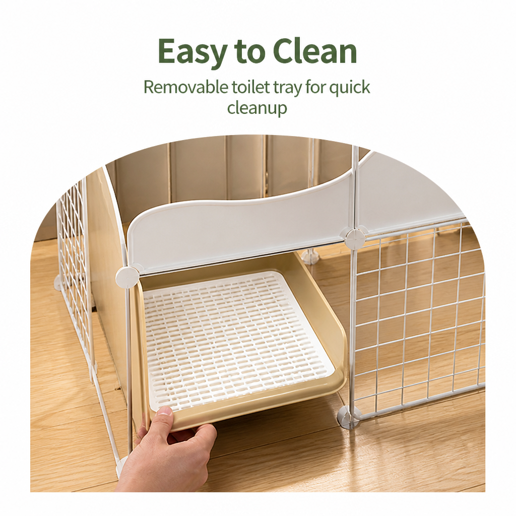 DogBedHouse Integrated Toilet & Modular Dog Playpen (Removable Toilet Tray)
