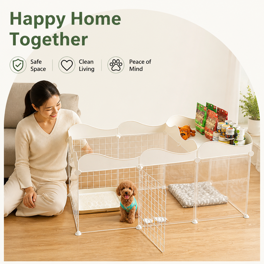 DogBedHouse Integrated Toilet & Modular Dog Playpen (Removable Toilet Tray)