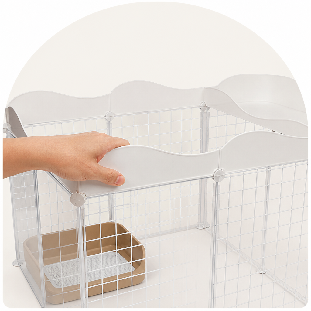 DogBedHouse Integrated Toilet & Modular Dog Playpen (Removable Toilet Tray)