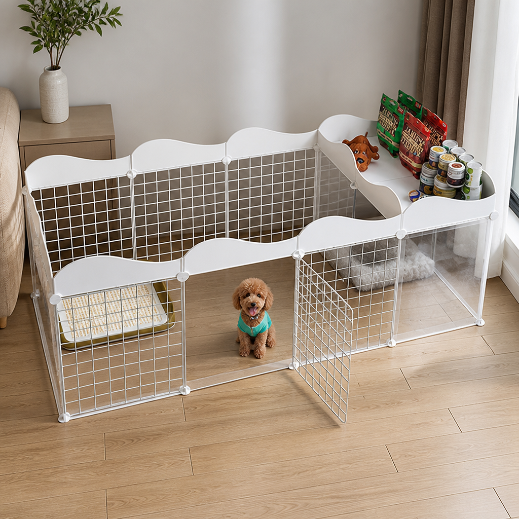 DogBedHouse Integrated Toilet & Modular Dog Playpen (Removable Toilet Tray)