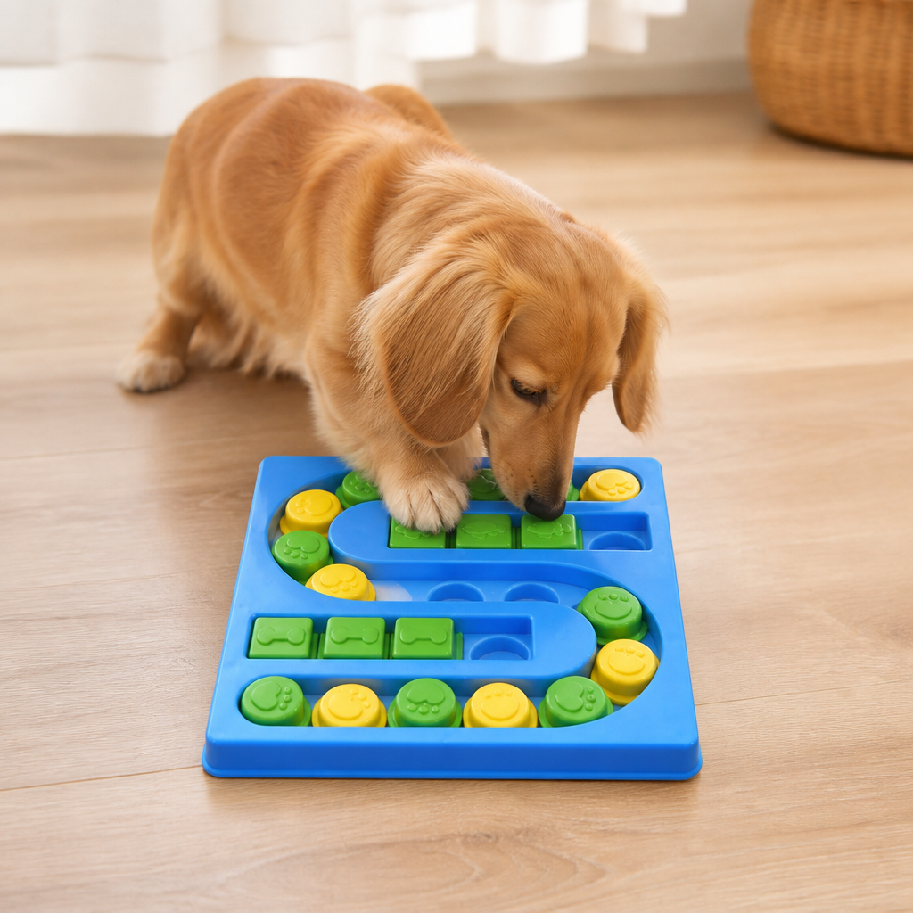 DogBedHouse Interactive Puzzle & Non-Slip Slow-Feeder Bowl