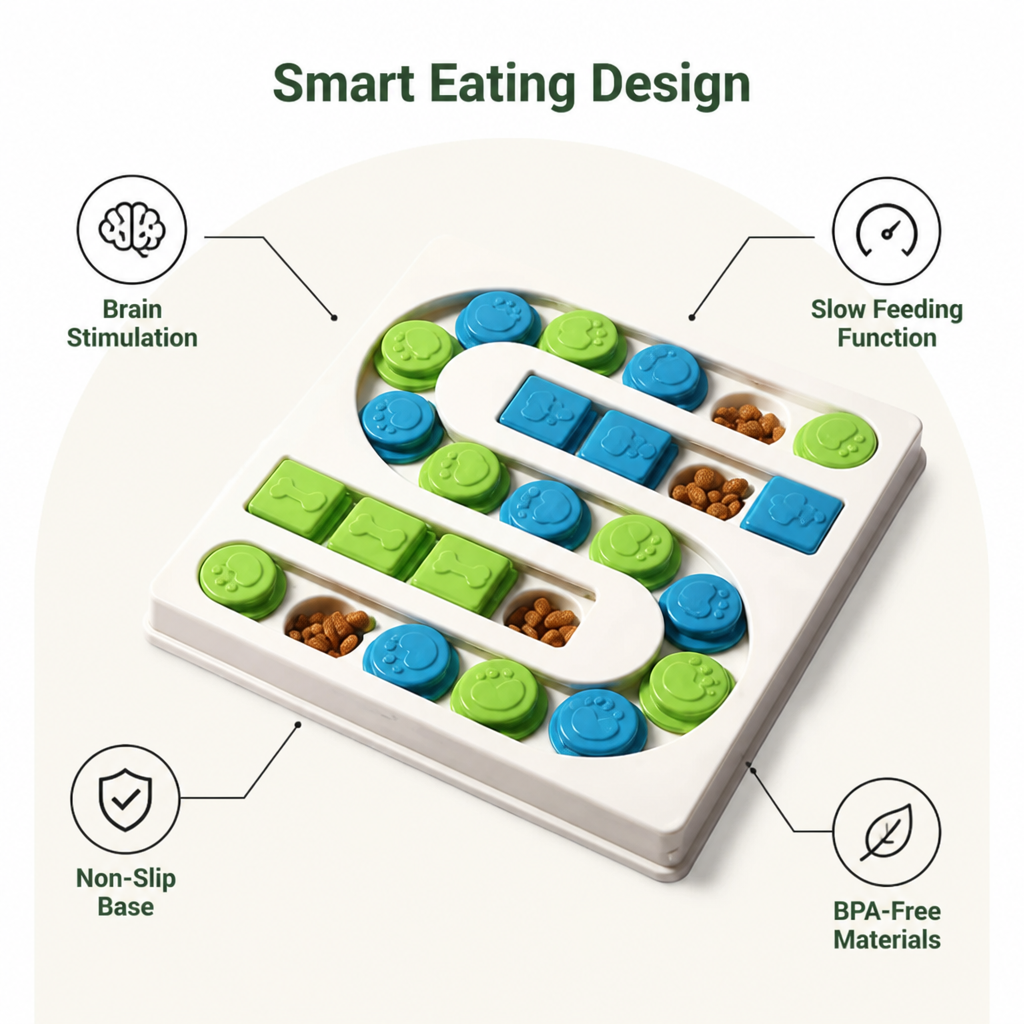 DogBedHouse Interactive Puzzle & Non-Slip Slow-Feeder Bowl