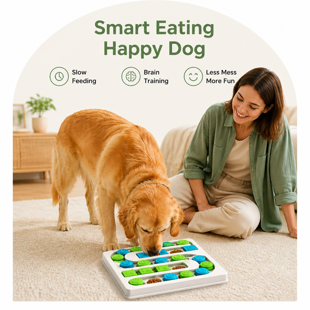 DogBedHouse Interactive Puzzle & Non-Slip Slow-Feeder Bowl