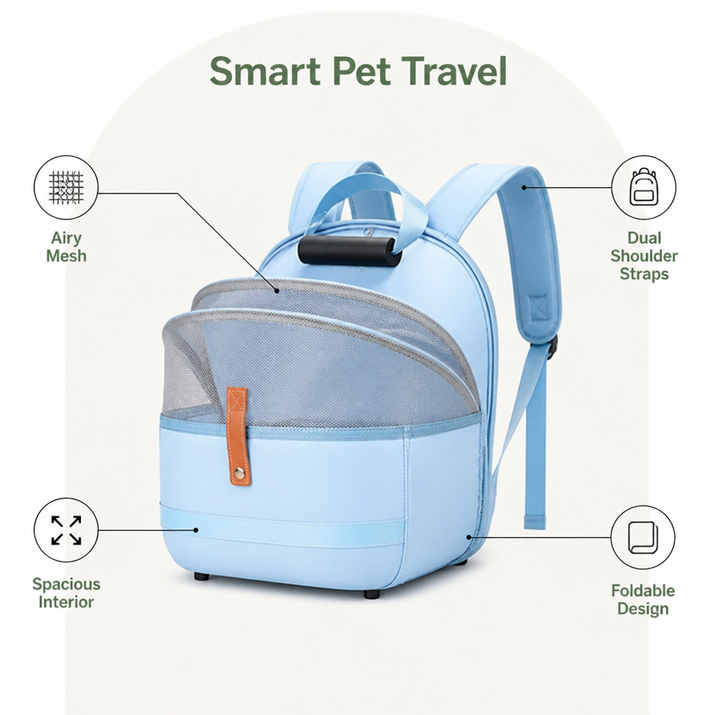 DogBedHouse Large Breathable Foldable Travel Backpack (Dual Shoulder Straps)